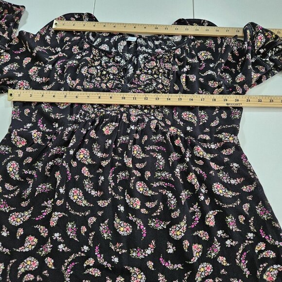 Old Navy Top Women M Black Floral Paisley Puff Sleeves Tassels Boho Whimsigoth - Picture 4 of 16